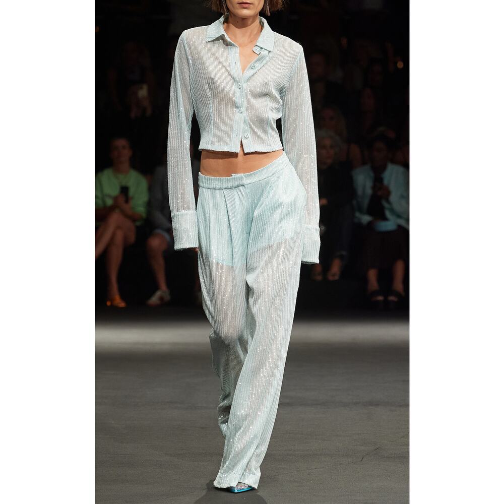 Rotate 'Sequin' Green Wide-Leg Pants Size 0